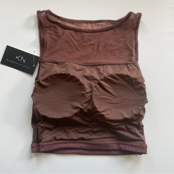 High Neck Mesh Brami Crop Top (with built in bra), Brown - Picture 4 of 4